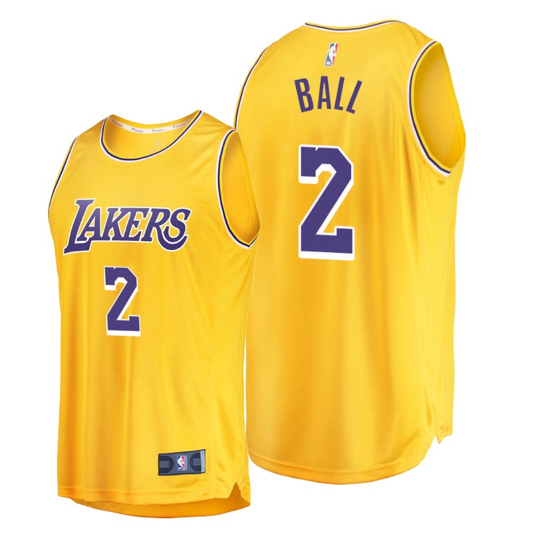 Men's Los Angeles Lakers Lonzo Ball #2 NBA Replica Icon Edition Gold Basketball Jersey PEE1783BK
